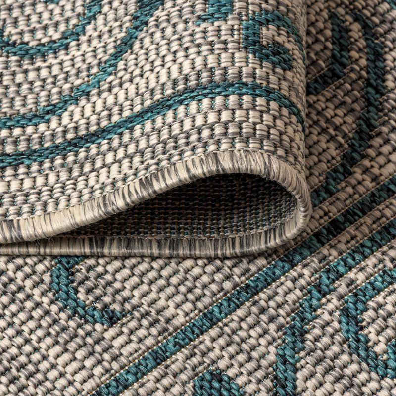 5'x8' Charleston Vintage Filigree Textured Weave Indoor/Outdoor Area Rug, Gray/Teal - JONATHAN Y