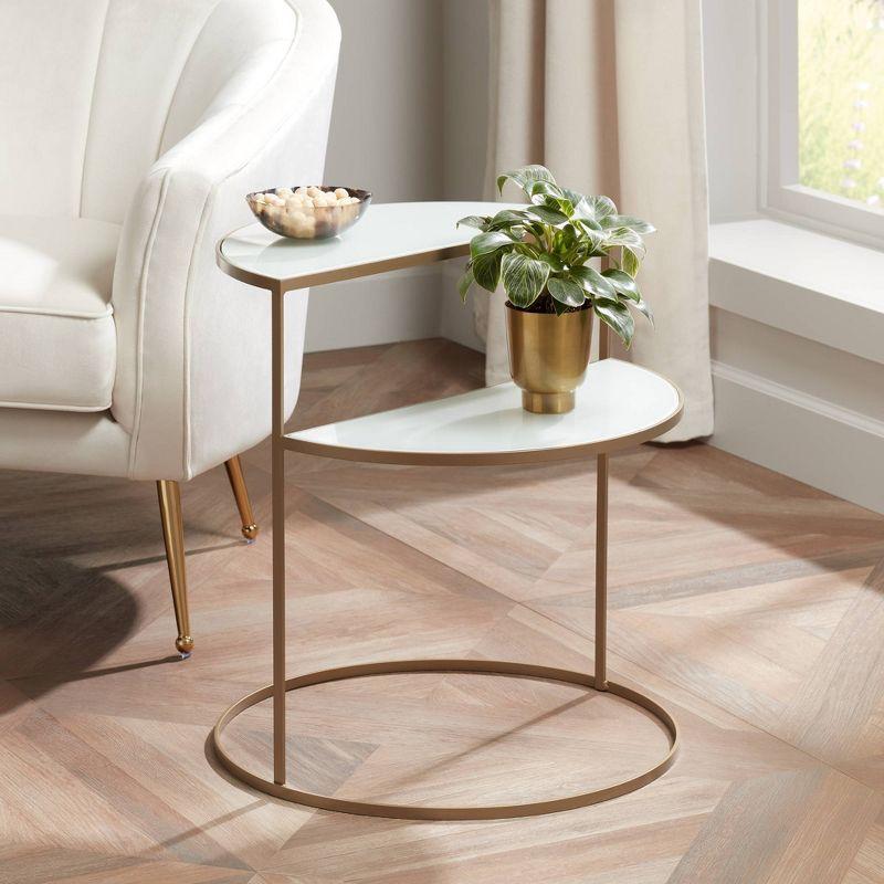 Elegant Gold Metal & White Glass Round Side Table 23"x27"