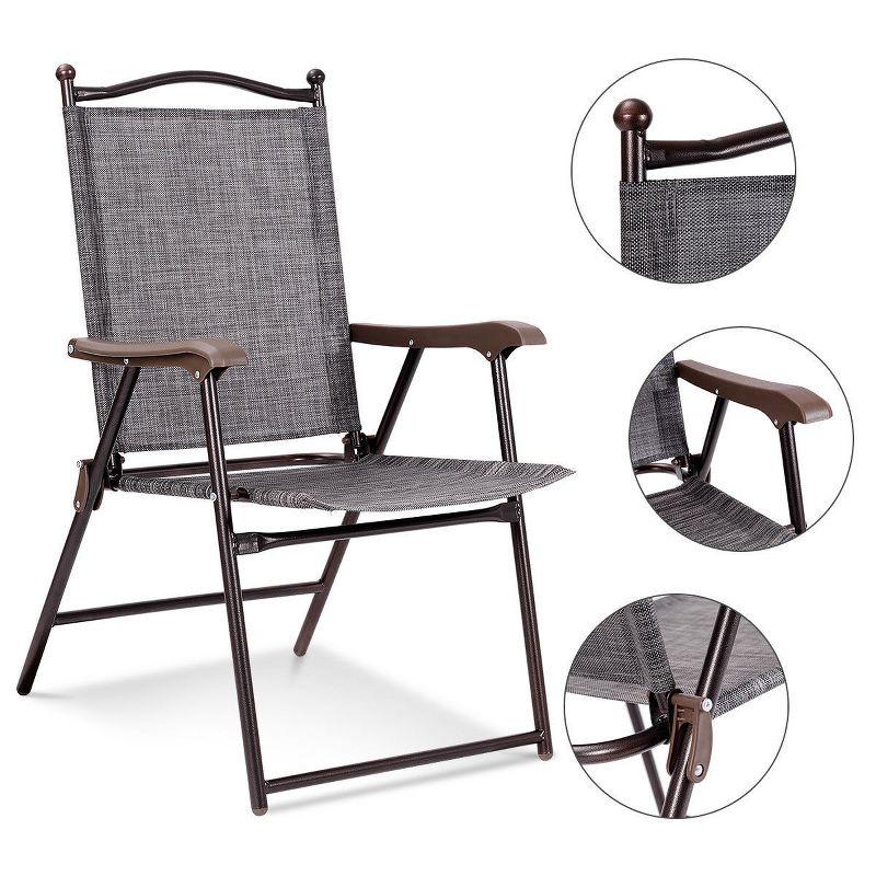 Costway Set of 2 Patio Folding Sling Back Chairs Camping Deck Garden Beach Brown/Black/Gray/Yellow