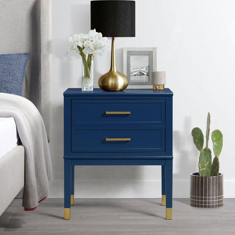 Modern Navy Blue Rectangular Side Table with Gold Accents and Storage