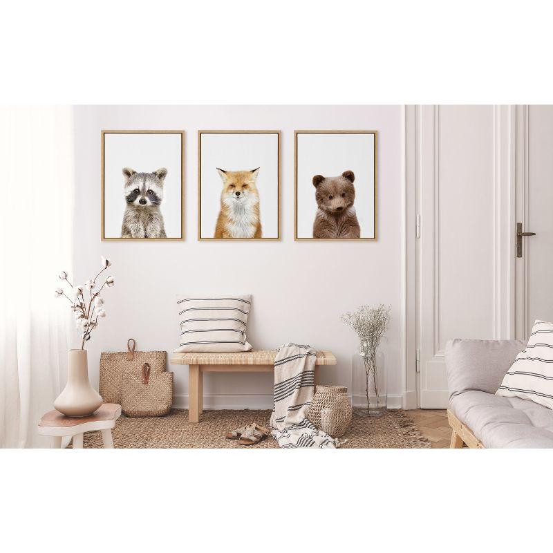 Natural Framed Fox Canvas Wall Art for Nursery