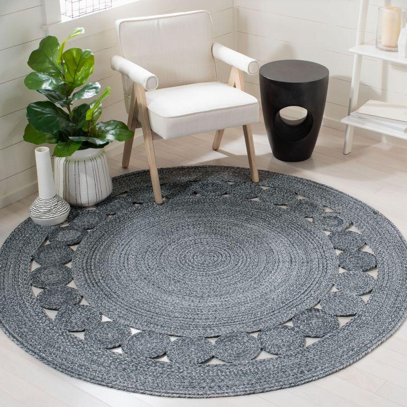 Handmade Round Gray Synthetic Area Rug