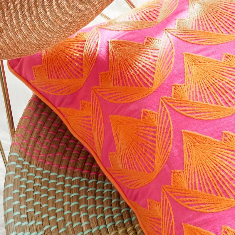 Lotus Embroidered Decorative Pillow Orange/Magenta - Rochelle Porter