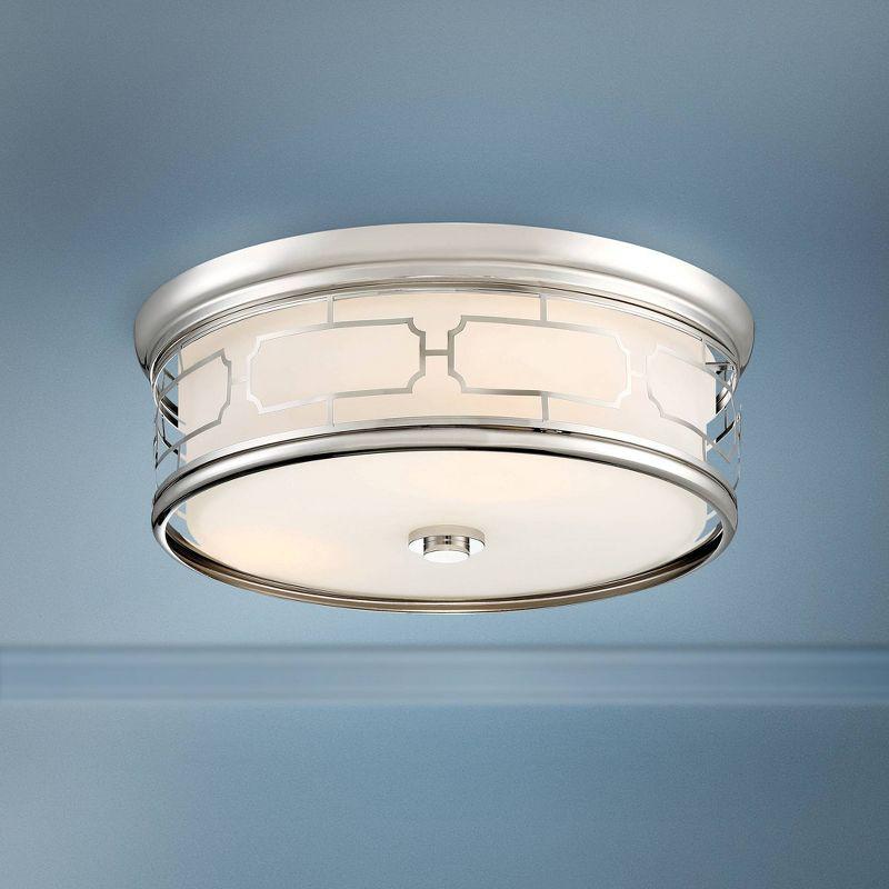 Minka Lavery Modern Ceiling Light Flush Mount Fixture 16" Polished Nickel LED Etched White Glass Shade for Bedroom Kitchen Hallway