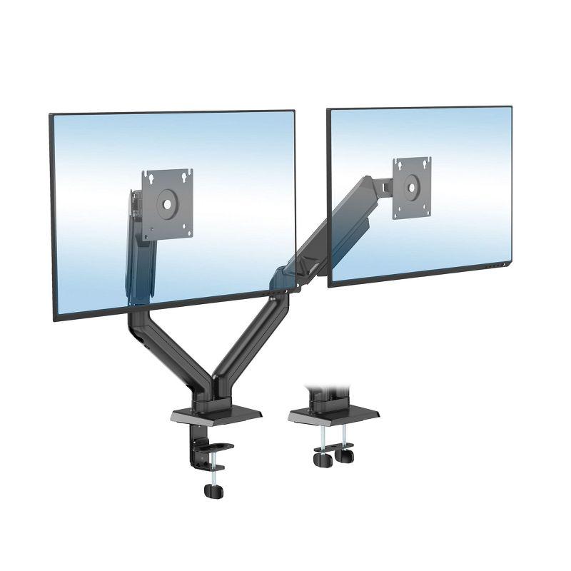 Mount-It! Full Motion Dual Monitor Mount with Spring Arms, 17 in. to 32 in. with Tilt, Rotation, Swivel, Height Adjustment, Clamp or Grommet, Black