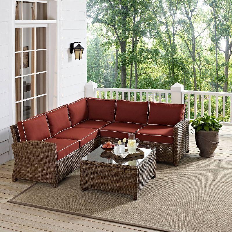 Bradenton 4-Piece Steel and Wicker Outdoor Sectional Set with Maroon Cushions