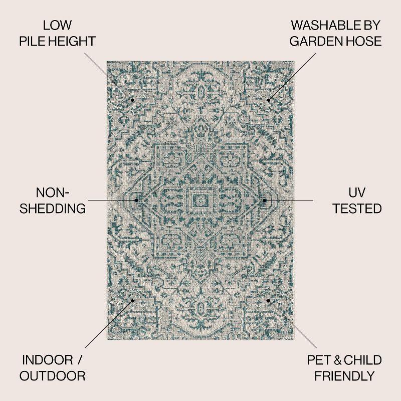 8'x10' Estrella Bohemian Medallion Textured Weave Indoor/Outdoor Area Rug, Teal/Gray - JONATHAN Y