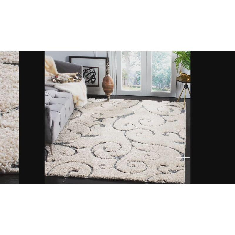 5' x 7' Dark Blue and Cream Floral Shag Rug