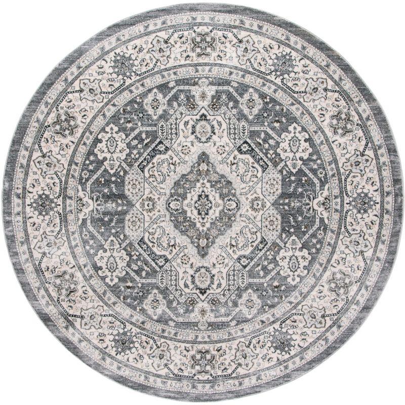 Isabella 6'7" Round Gray Synthetic Stain-Resistant Area Rug