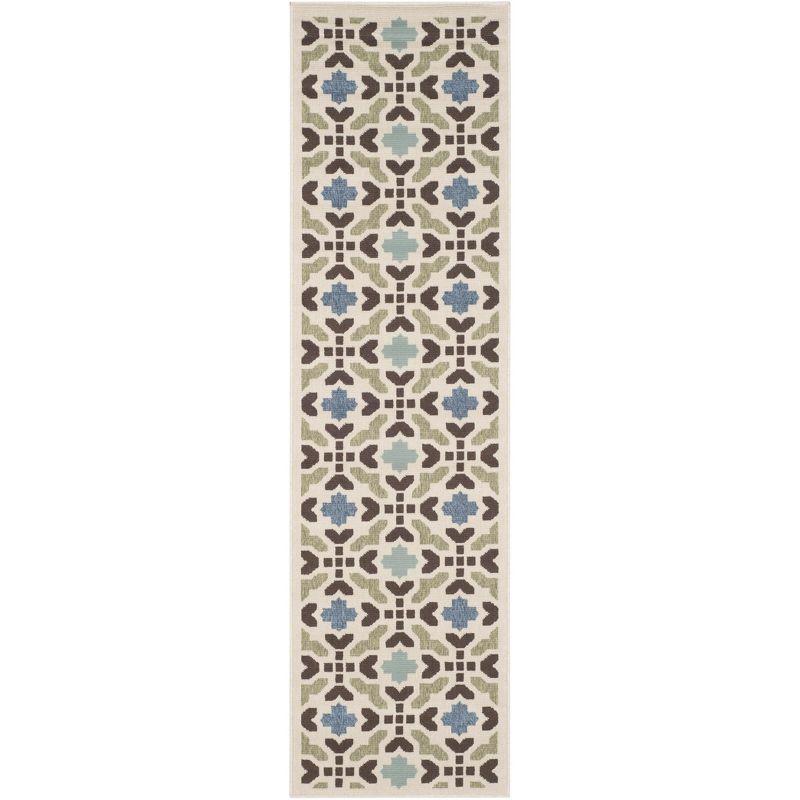 Veranda VER080 Power Loomed Indoor/Outdoor Runner Rug - Cream/Aqua - 2'3"x8' - Safavieh
