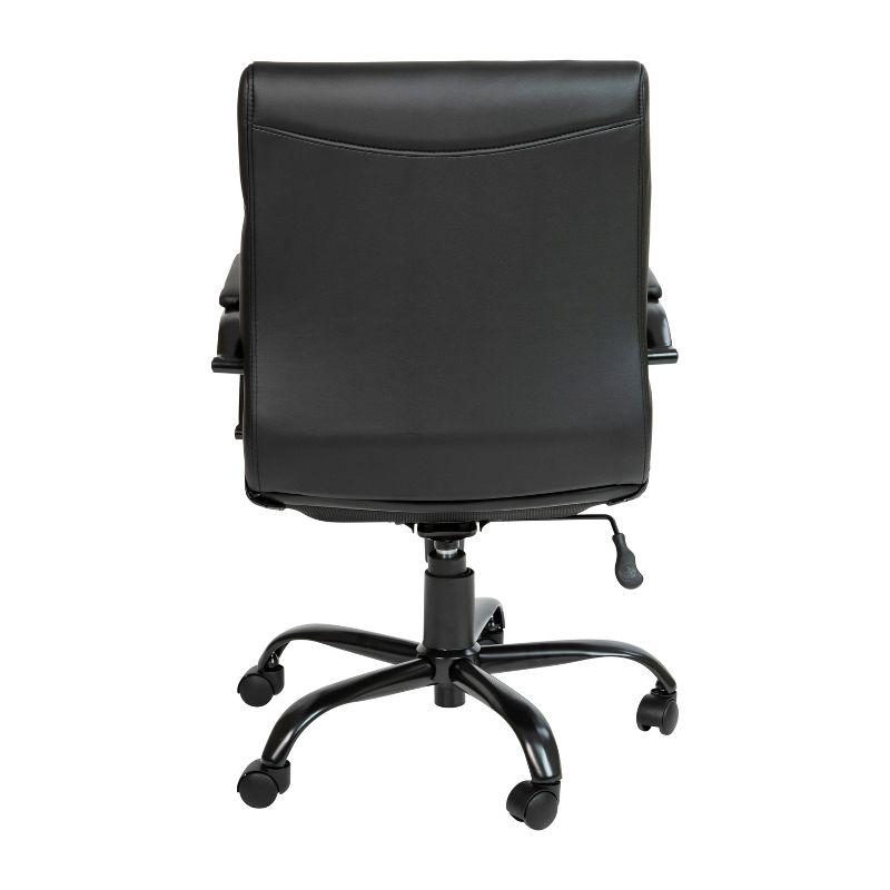 Modern Mid-Back Black LeatherSoft Swivel Executive Chair with Metal Arms