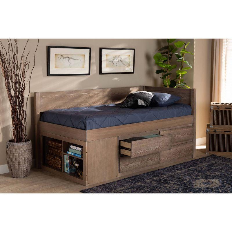 Twin 4 Drawer Levon Wood Storage Bed Antique Oak - Baxton Studio: MDF Frame, No Box Spring Needed