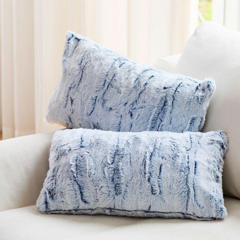 Blue Ombre Faux Fur Rectangular Throw Pillow Set