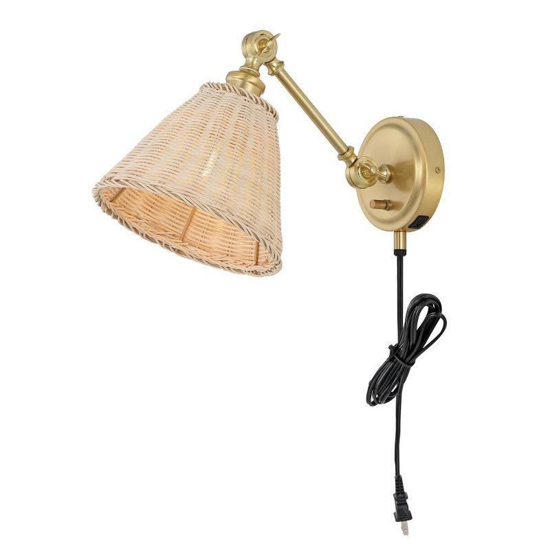 Oswynn Brass and Rattan 15" Plug-In Wall Sconce Set