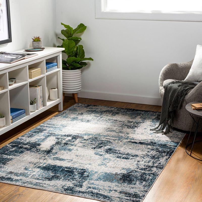 Reversible Easy-Care Watercolor Blue Synthetic 8' x 10' Rug