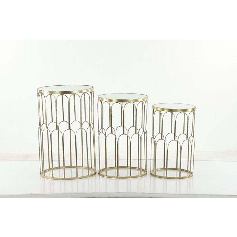 Gold Metal Round Accent Tables with Mirrored Tops, Set of 3