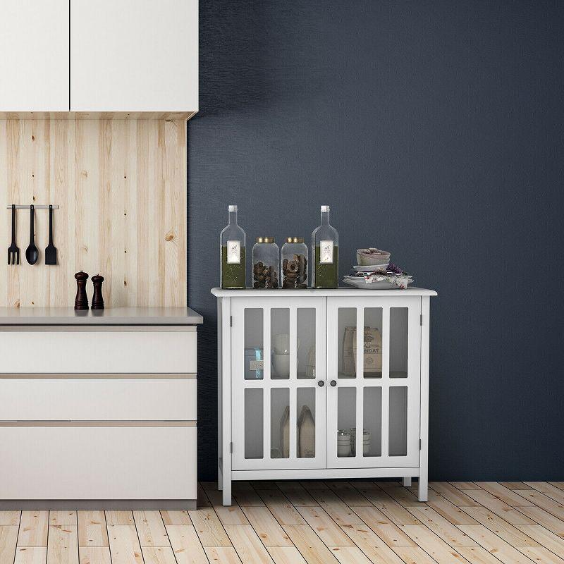 Costway 31'' Storage Buffet Cabinet Glass Door Sideboard Console Table Server Display White