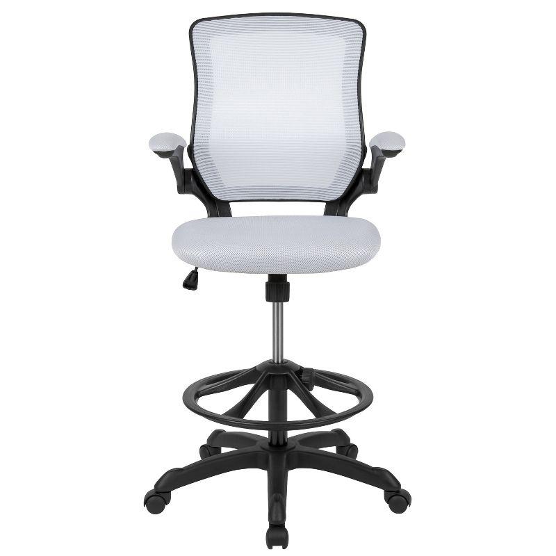 Flash Furniture Mid-Back Mesh Ergonomic Drafting Chair with Adjustable Foot Ring and Flip-Up Arms