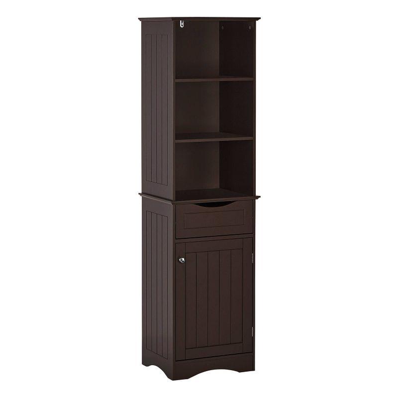 Espresso Tall Plastic Closet Cabinet with Shelves and Drawer