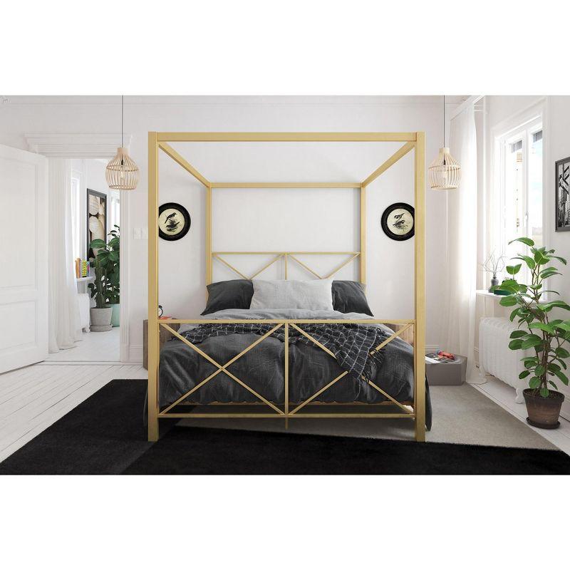 DHP Rosedale Metal Canopy Bed, Queen, Gold