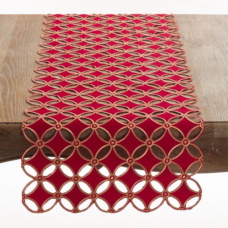 Red Polyester Holiday Cutwork Design Table Runner