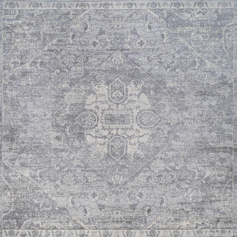 6' x 6' Modern Persian Vintage Medallion Area Rug, Gray - JONATHAN Y