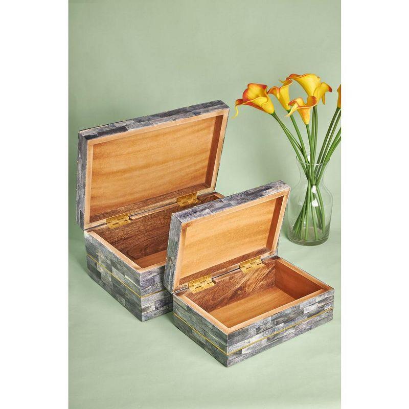 Monaco Gray and Gold Bone Inlay Decorative Boxes, Set of 2