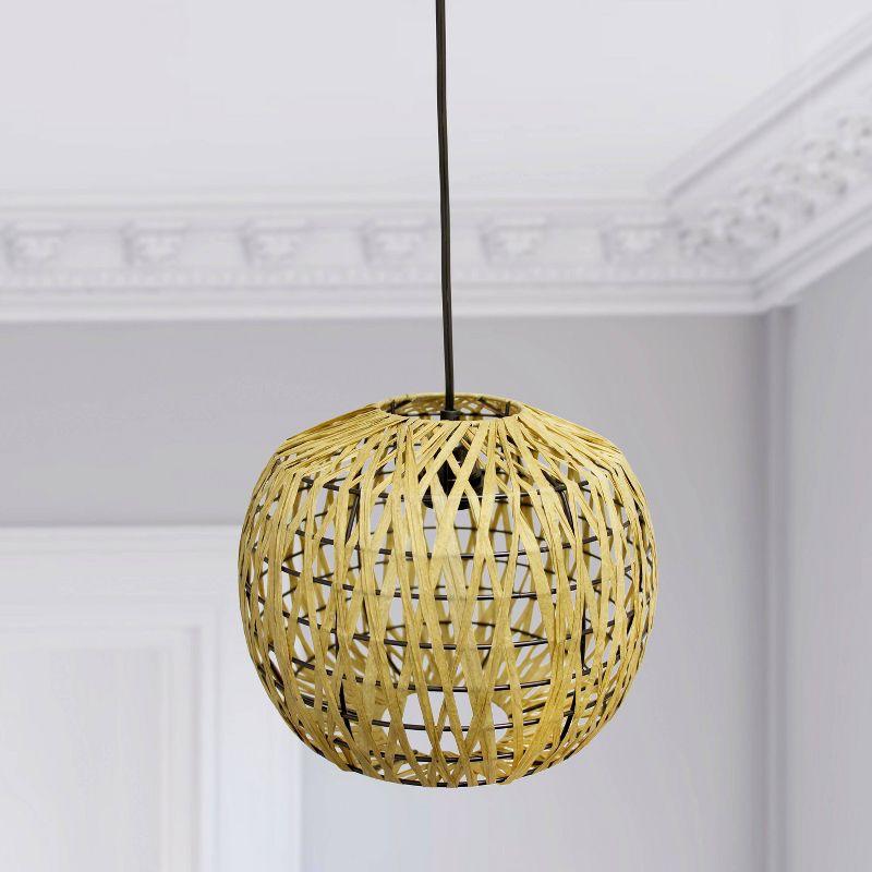 1-Light 11.38" Bohemian Farmhouse Coastal Woven Paper Shade Pendant - Lalia Home