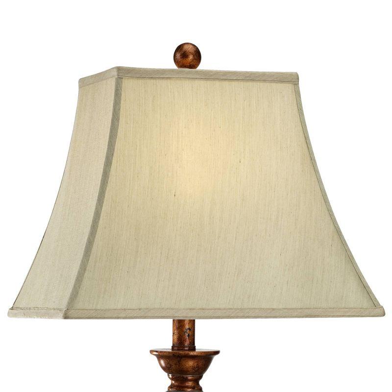 Regency Hill Traditional Table Lamps 29" Tall Set of 2 Two Tone Gold Leaf Linen Rectangular Bell Shade for Living Room Family Bedroom
