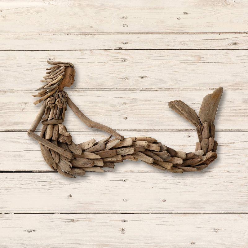 Storied Home Driftwood Sitting Mermaid Wall Decoration - Hardwood Sculpture, Nautical Decor, 13" Height