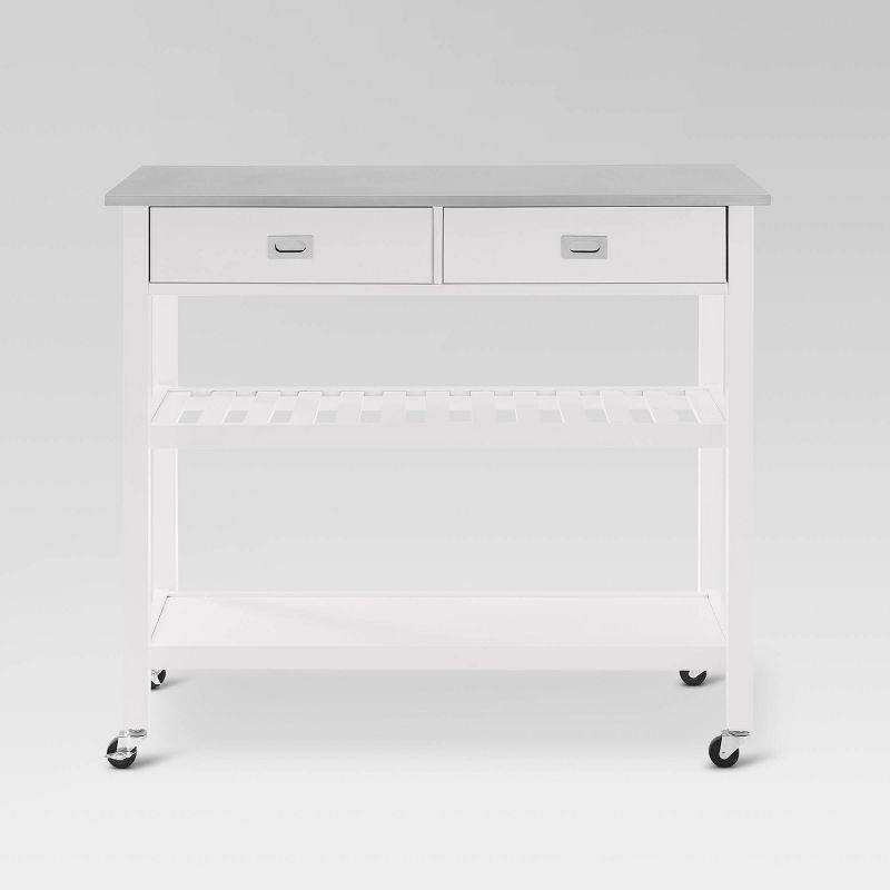 White Stainless Steel Top Kitchen Cart with Wine Rack