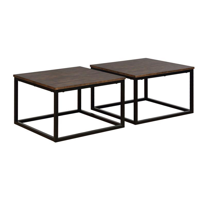 27.5" Set Of 2 Arcadia Acacia Wood Square Coffee Tables Antiqued Mocha - Alaterre Furniture: Industrial Style, Trestle Base