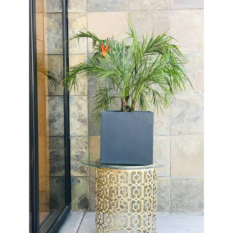 Modern Lightweight Concrete Square Planter, Charcoal Black, 15.35"