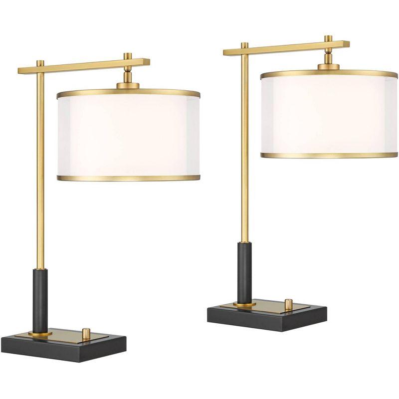 Hayven Black and Gold Metal Desk Lamps with Linen Drum Shades