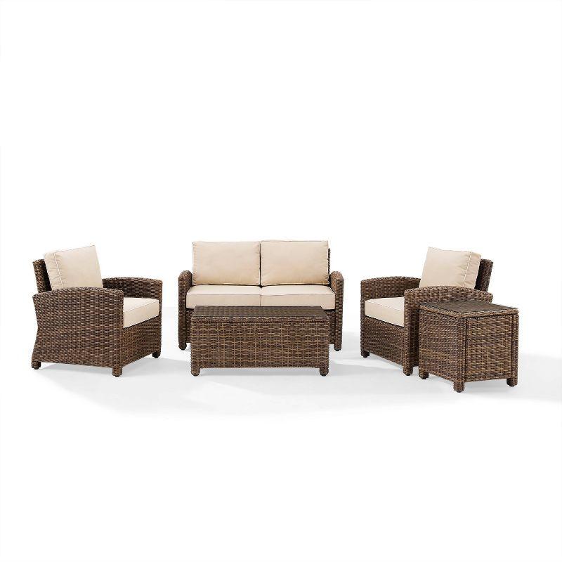 Bradenton 5pc Outdoor Wicker Conversation Set - Sand - Crosley: Steel Frame, Tempered Glass Tables, UV-Resistant