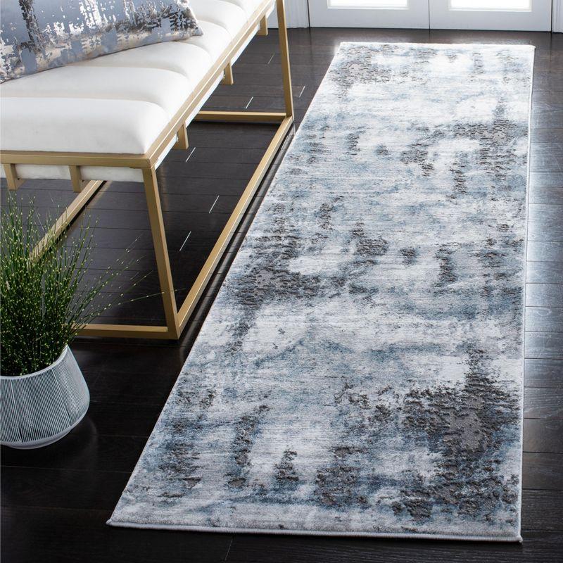 Hand-knotted Blue Abstract Synthetic Runner Rug, 2'3" x 8'