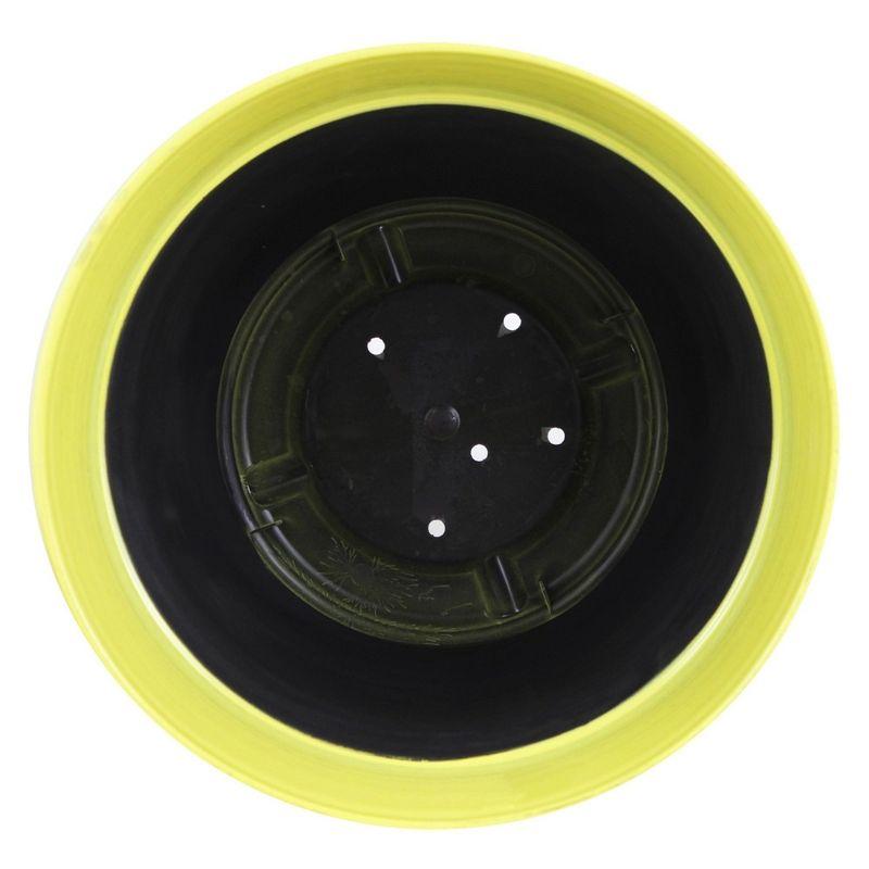 Garden Elements Indoor/Outdoor Glazed Brushed Happy Plastic Planter, Large, Bright Yellow, 15"