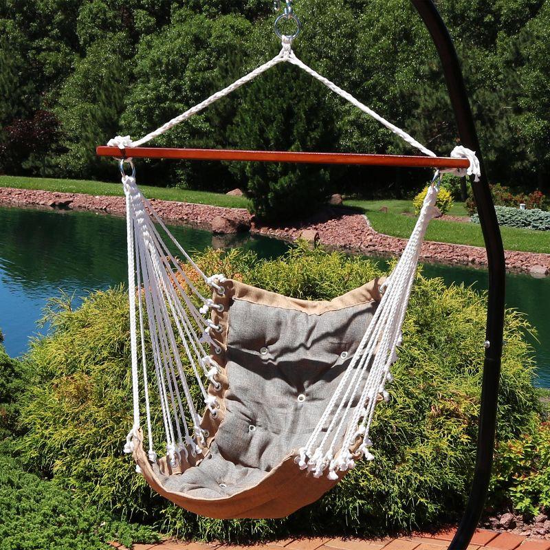 Sunnydaze Large Tufted Victorian Hanging Hammock Chair Swing for Backyard and Patio - 300 lb Weight Capacity - Gray