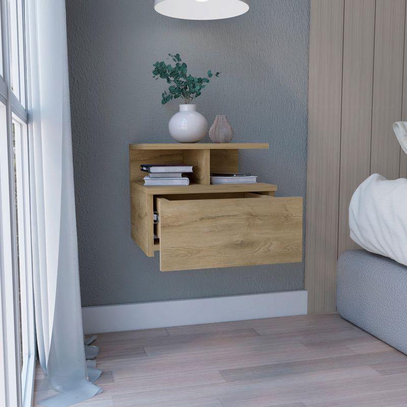 Depot E-Shop Floating Nightstand 12"H, Wall Mounted with Single Drawer and 2-Tier Shelf