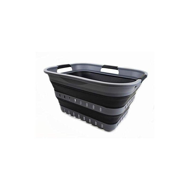 SAMMART 30L (8 gallon) Collapsible 3 Handled Plastic Laundry Basket, Grey/Slate Grey