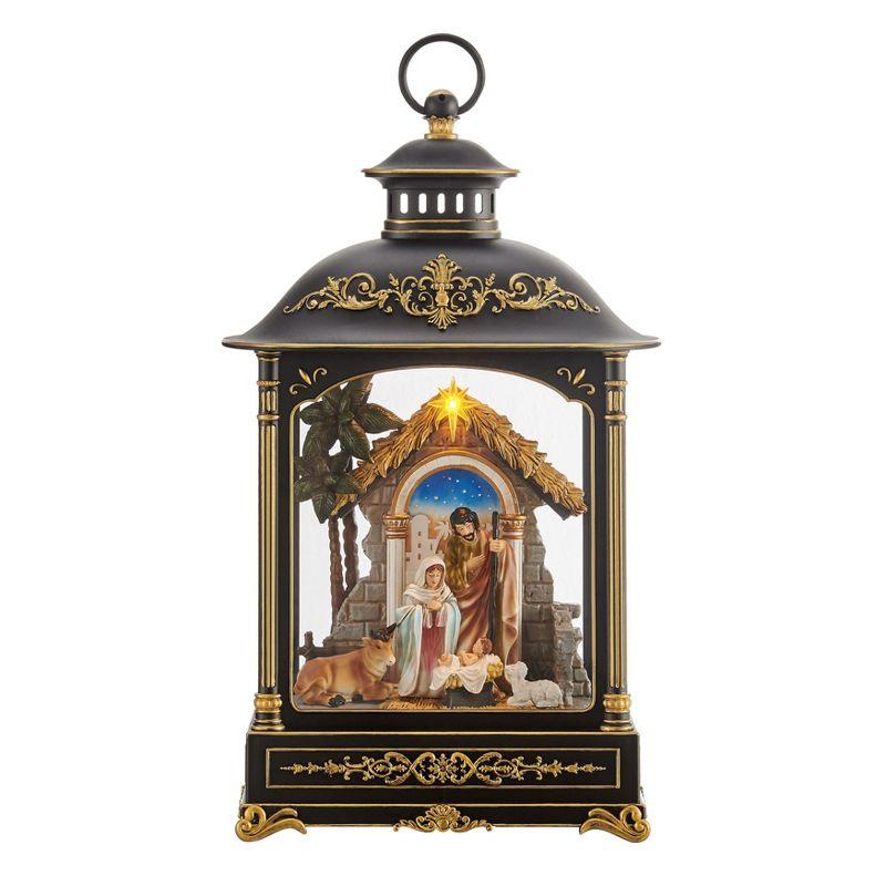 Antique Black and Gold Nativity Diorama Lantern with Light