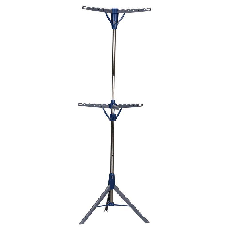 Blue 2-Tier Tripod Clothes Drying Rack with Adjustable Height