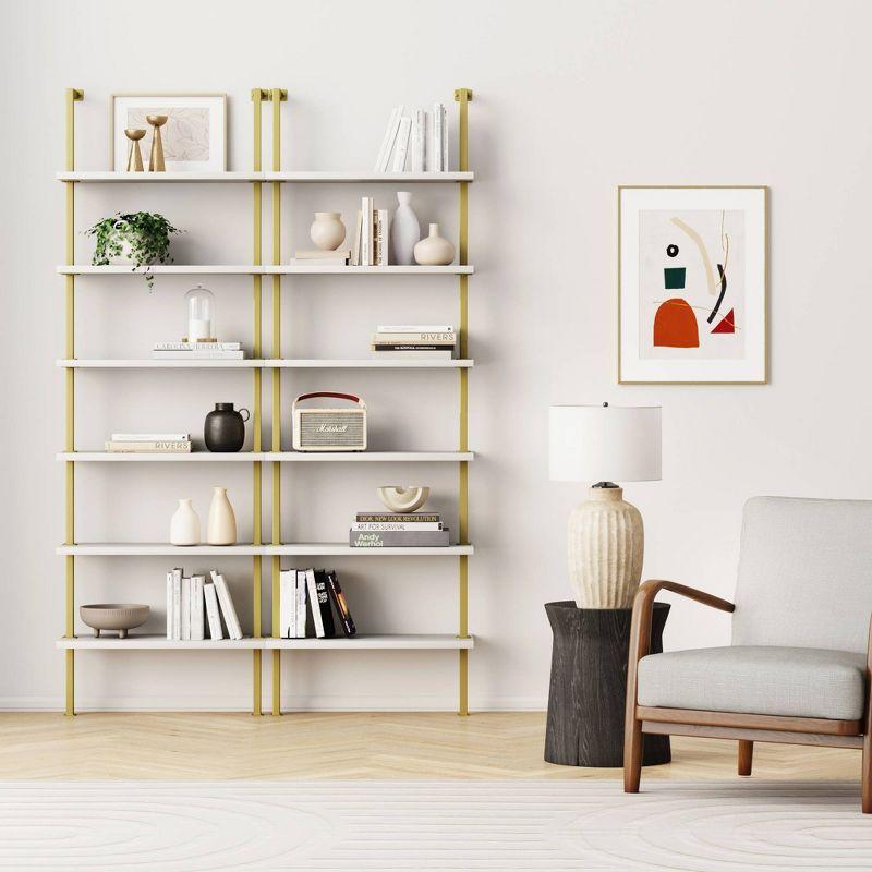 Eloise White and Gold 6-Tier Wood Ladder Bookshelf