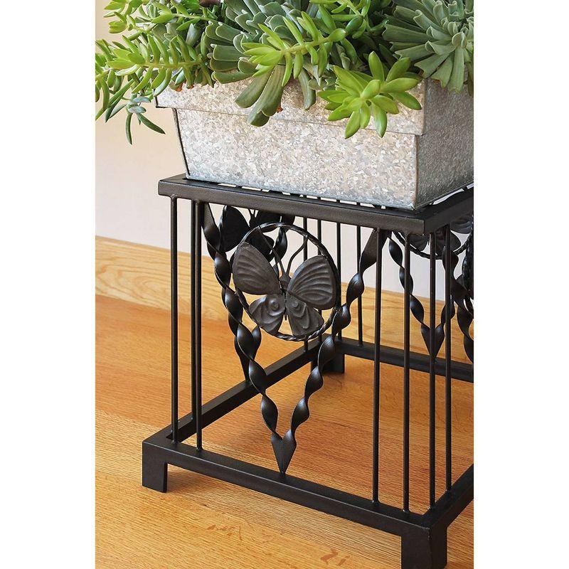 16" Iron Modern Indoor Outdoor Julia Butterfly Plant Stand Black Powder Coat Finish - Achla Designs: Freestanding Square Planter Holder