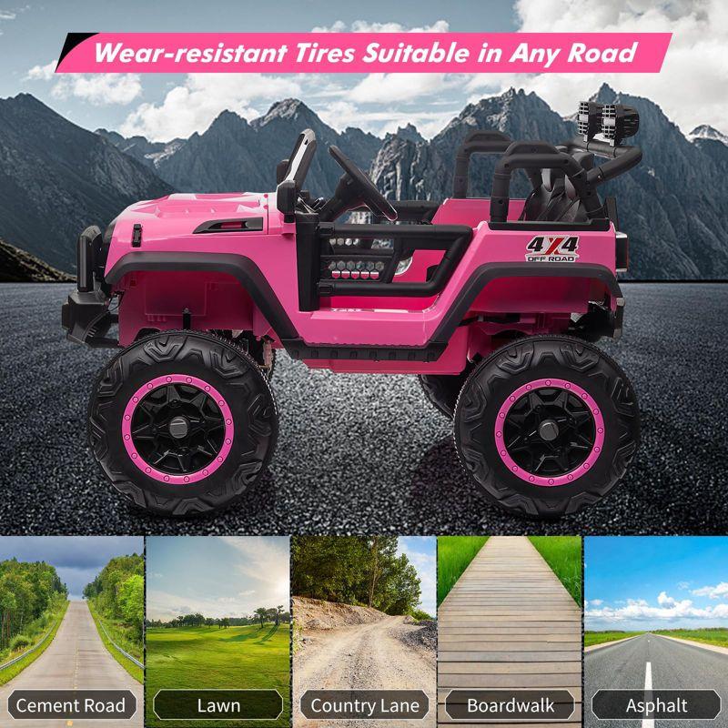 Electric Ride On Car, 24V 2 Seats for Kids, with Remote Control, 4WD Spring Suspension, 2 Speeds, Music, for 3+,Pink