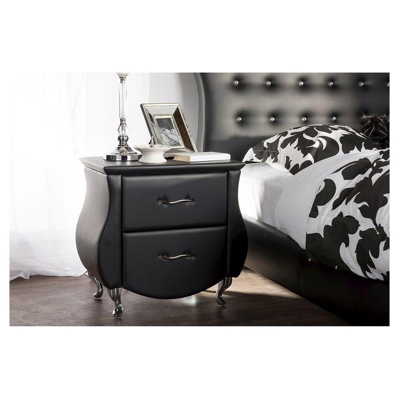 Erin 25.7" Modern Black Faux Leather 2-Drawer Nightstand