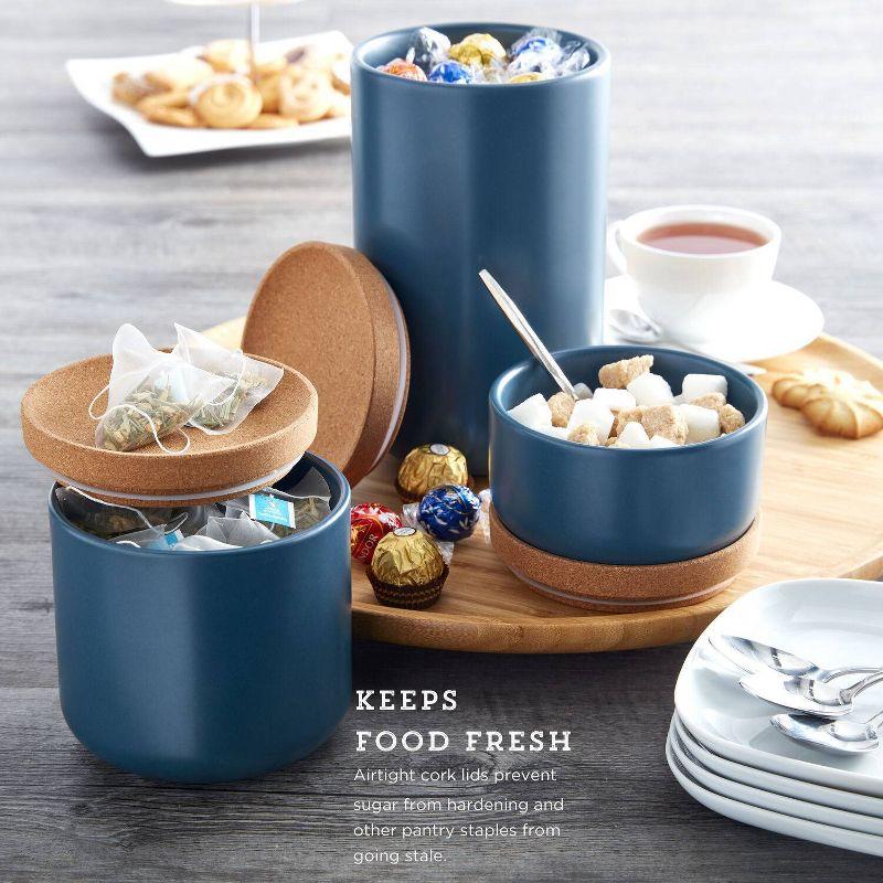 Kamenstein 3pc Canister Set Teal: Ceramic Kitchen Storage & Organization, Cork Lid, Lifetime Warranty