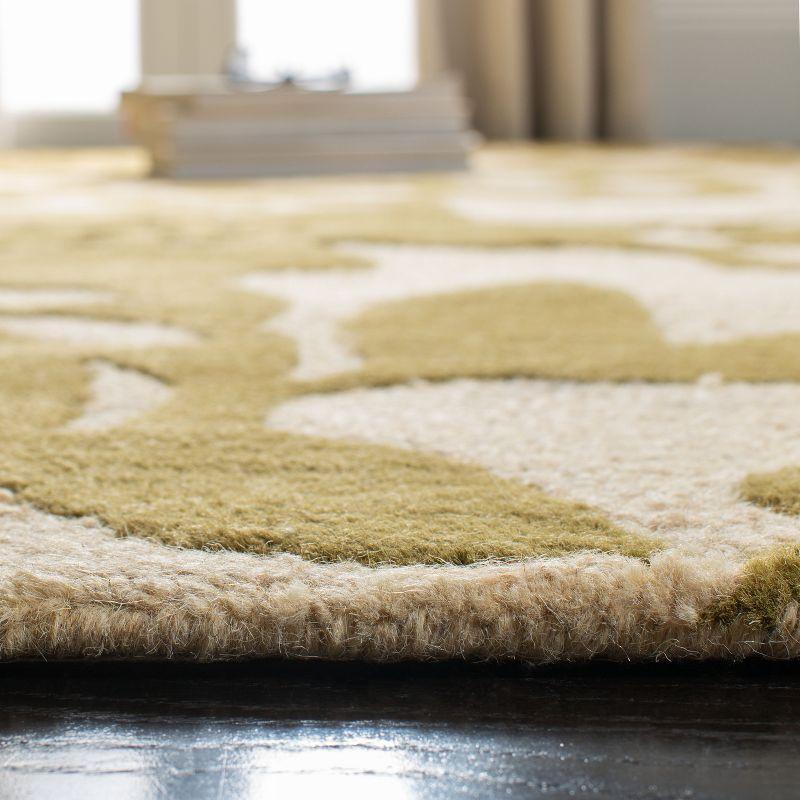 Beige and Green Floral Tufted Wool Square Rug