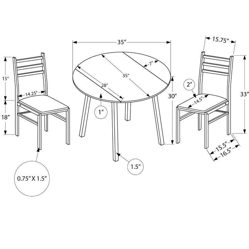 Monarch Specialties Dining Table Set 3pcs Set Small 35 inch Drop Leaf Kitchen Black Metal Grey Laminate Contemporary Modern