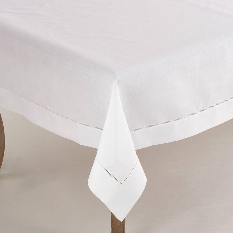 60"x60" Square Tablecloth with Hemstitch Border Design White - Saro Lifestyle: Elegant, Machine Washable, Polyester